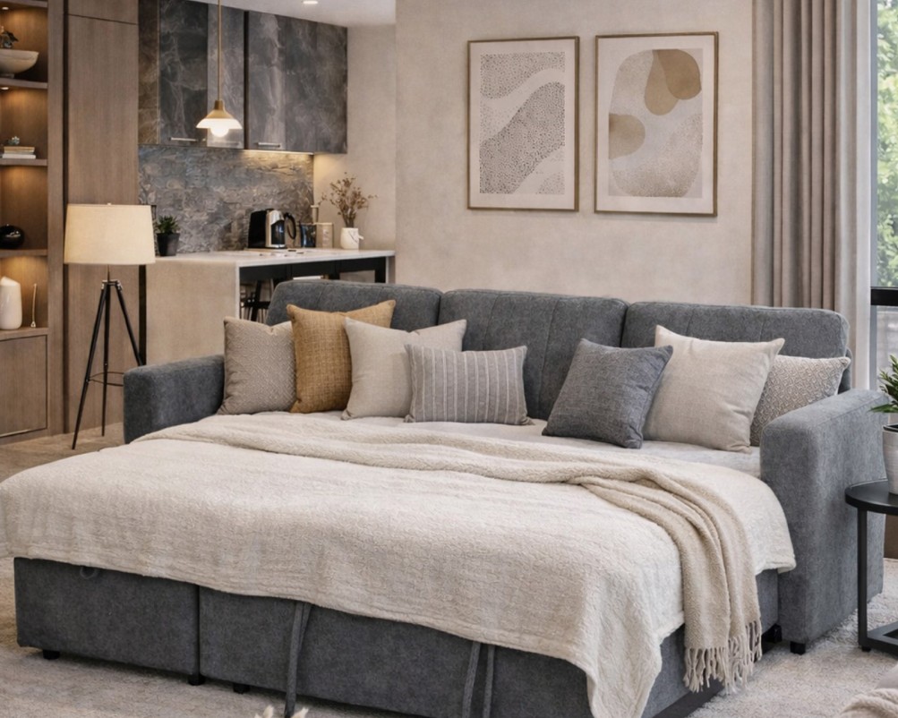 Nexis Corner Sofa Bed with Storage | Soft Wool-Effect