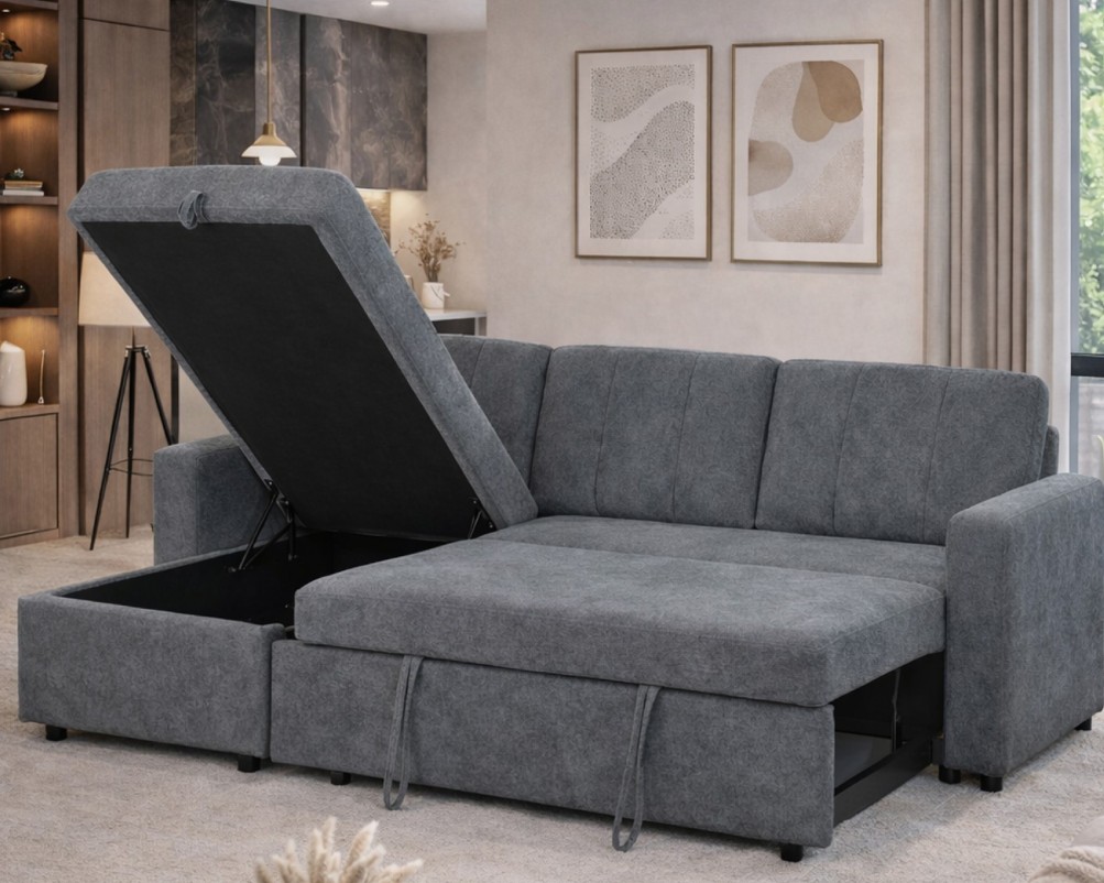 Nexis Corner Sofa Bed with Storage | Soft Wool-Effect