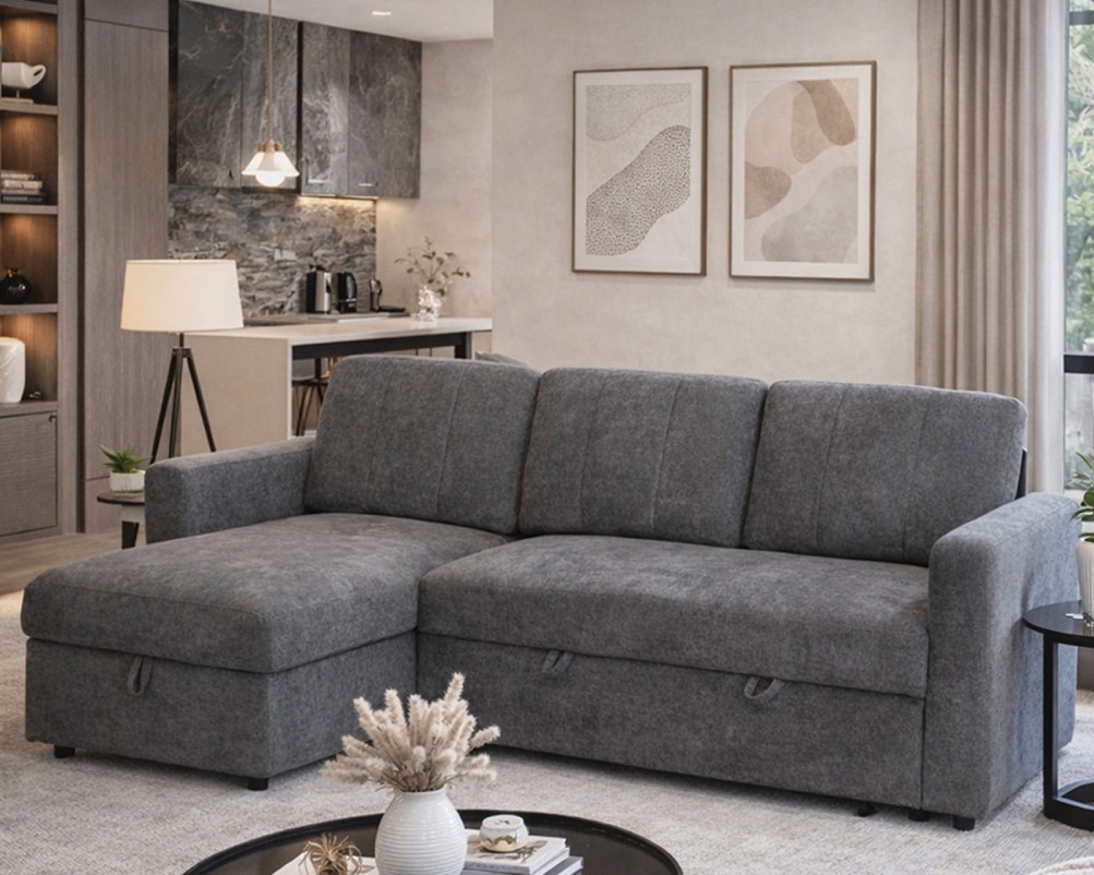 Nexis Corner Sofa Bed with Storage | Soft Wool-Effect