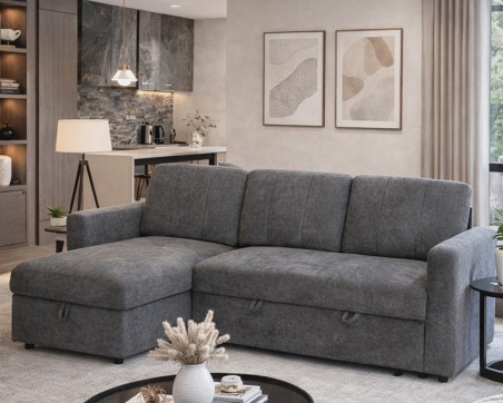 Nexis Corner Sofa Bed with Storage | Soft Wool-Effect