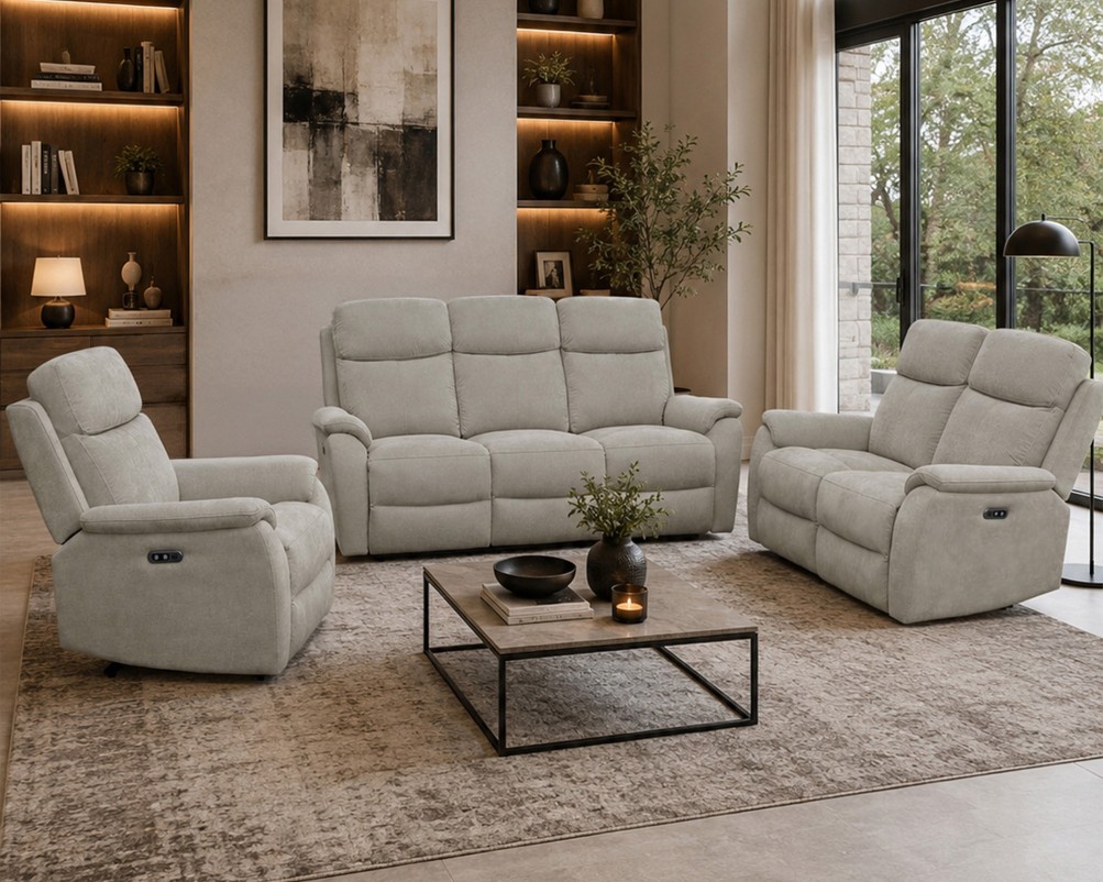 Kingsmere Power Reclining Sofa Collection in Real Leather or Chenille fabric