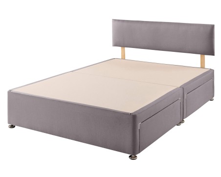 Aspire Essentials Divan Bed, Eire Linen Grey, Storage Drawers, Headboard, No Mattress
