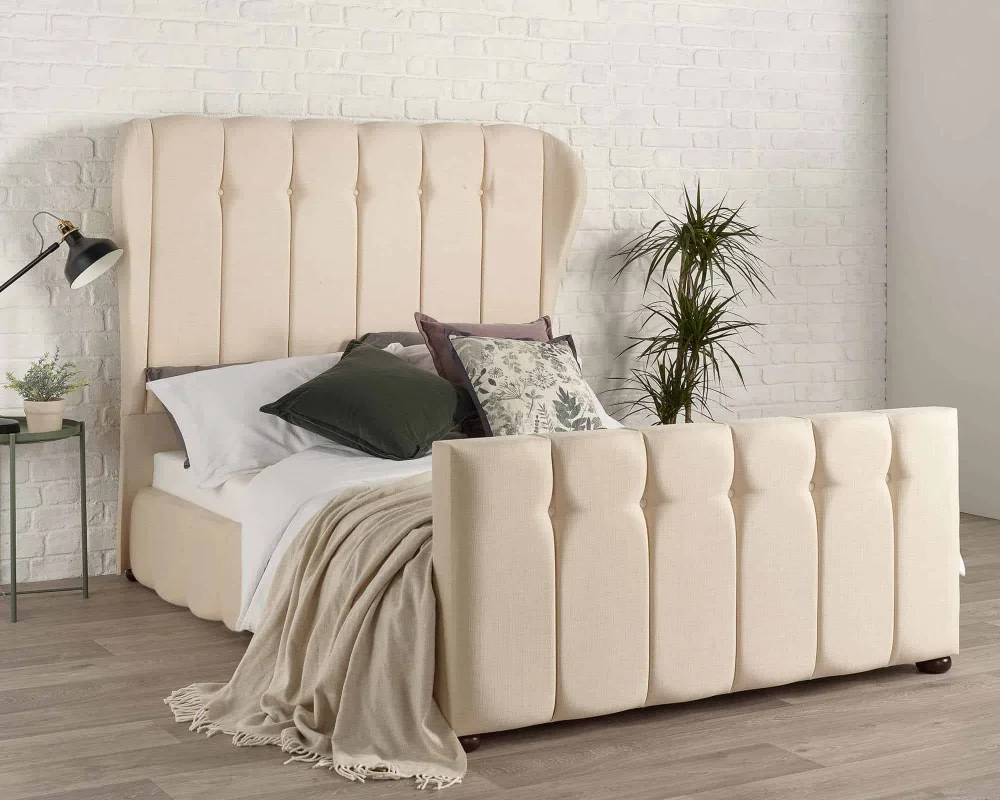Product photograph of Lauren Wing Back Bed With Hand Pleated Side Rails from Aspire Furniture LTD