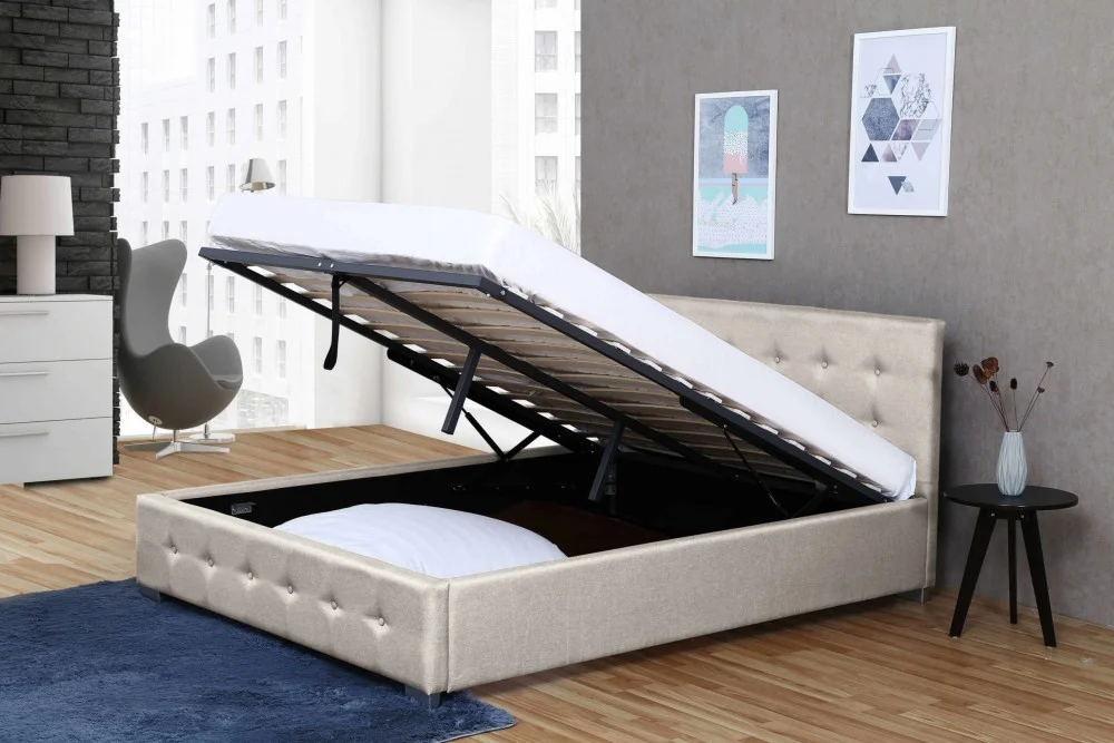 Fabric Ottoman Storage Bed with Optional Bonnell or Pocket Mattress