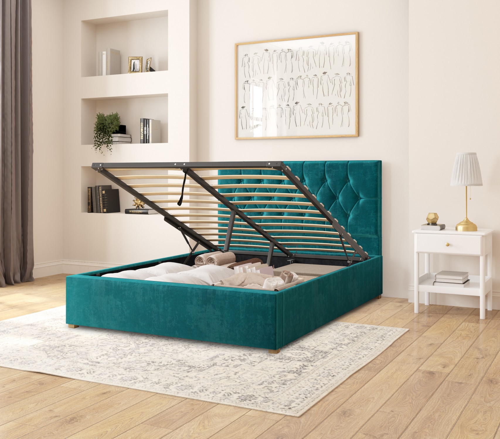 Ottoman Bed Plush Velvet