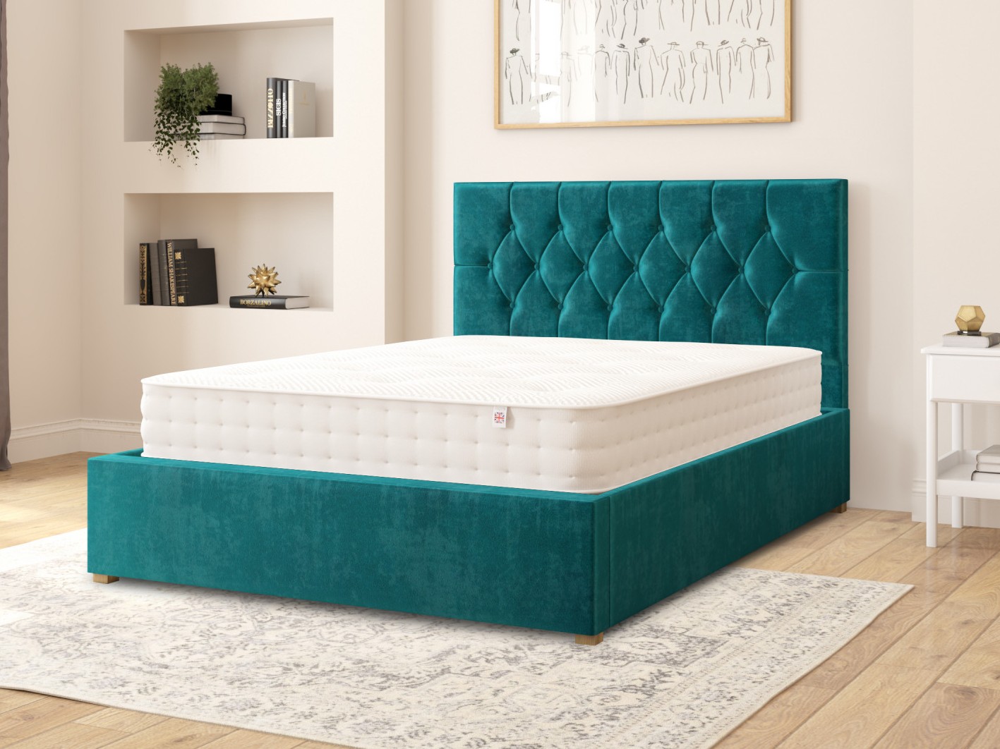 Olivier Fabric Ottoman Bed 4ft6 Double Plush Velvet - Emerald