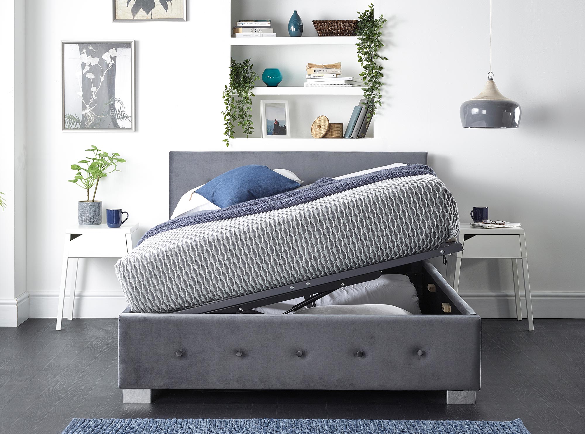 Side Opening Storage Ottoman Bed, Plush King Bed