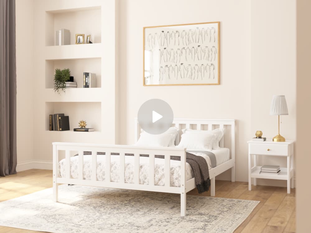 Solid Wood Bed Frame in White with Hand Tufted UK Made Mattress - Package Deal 3ft Single